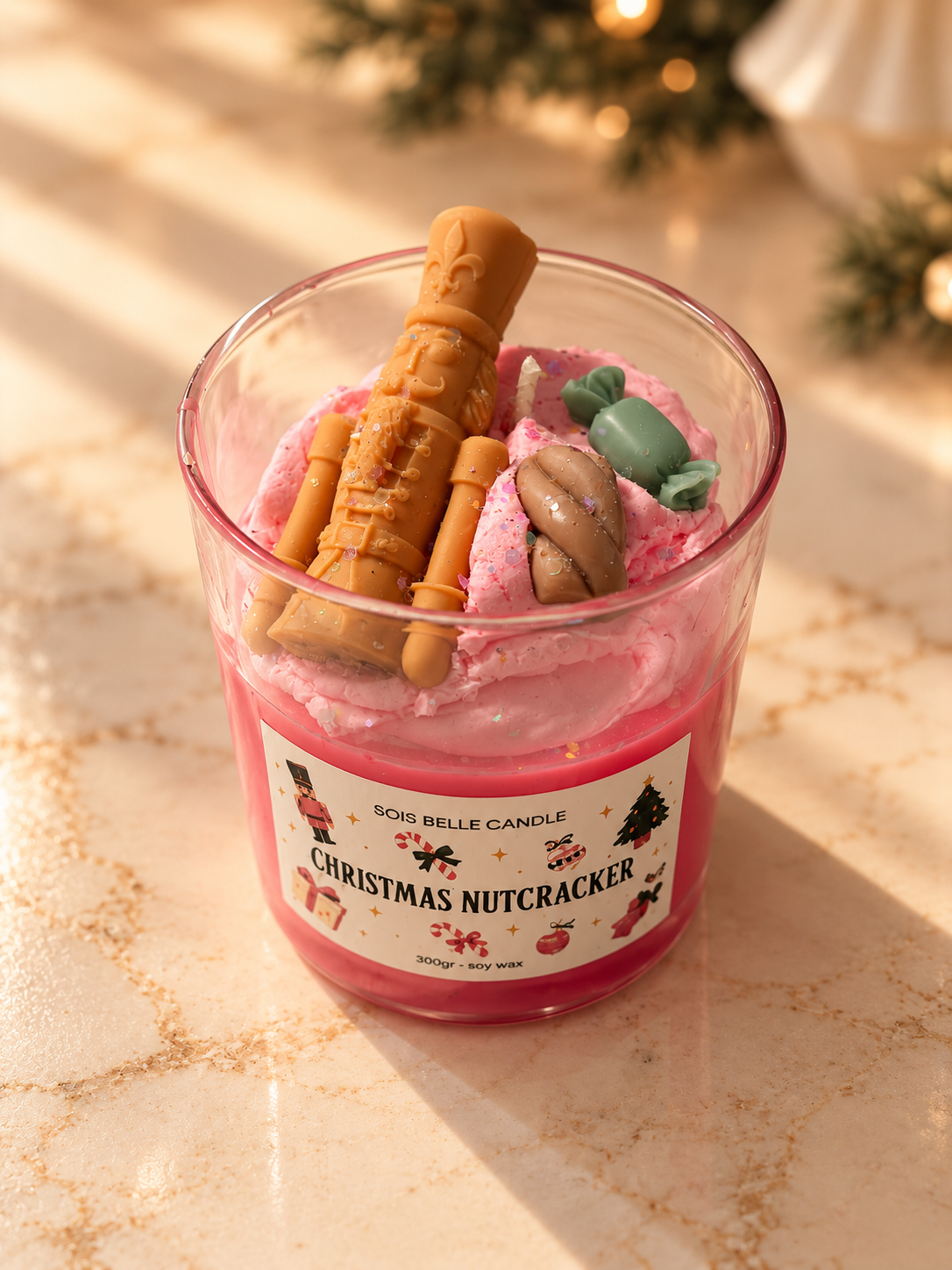 Roze Nutcracker kerstkaars met sprinkles